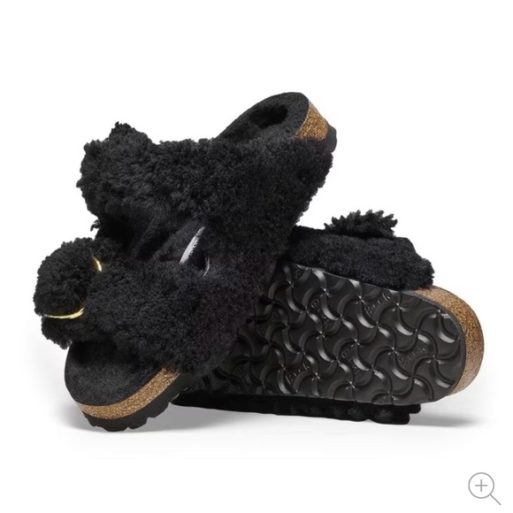 New Birkenstock Arizona Big Buckle Teddy Sandals Slip On in Black Gold US 9 / 40 - Picture 14 of 15